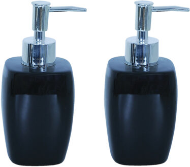MSV Zeeppompje/zeepdispenser Montreal - 2x - keramiek - zwart - 7 x 16 cm - 260 ml
