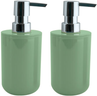 MSV Zeeppompje/zeepdispenser Porto - 2x - PS kunststof - groen/zilver - 7 x 16 cm - 260 ml