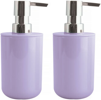 MSV Zeeppompje/zeepdispenser Porto - 2x - PS kunststof - lila paars/zilver - 7 x 16 cm - 260 ml