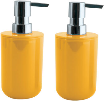 MSV Zeeppompje/zeepdispenser Porto - 2x - PS kunststof - saffraan geel/zilver - 7 x 16 cm - 260 ml