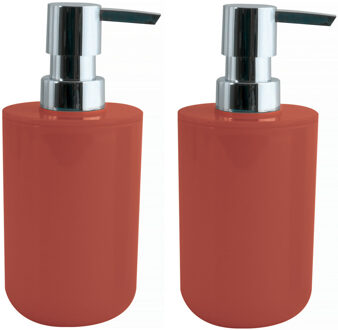 MSV Zeeppompje/zeepdispenser Porto - 2x - PS kunststof - terracotta/zilver - 7 x 16 cm - 260 ml