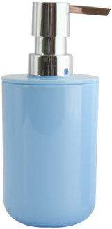 MSV Zeeppompje/zeepdispenser Porto - PS kunststof - pastel blauw/zilver - 7 x 16 cm - 260 ml