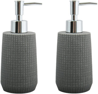 MSV Zeeppompje/zeepdispenser Squares - 2x - kunststeen - donkergrijs - 7 x 18 cm - 275 ml