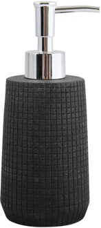MSV Zeeppompje/zeepdispenser Squares - kunststeen - zwart - 7 x 18 cm - 275 ml