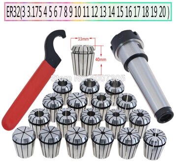 MT2 ER32 M10 MT3 ER32 M12 MT4 ER32 M16 morseconus gereedschaphouder ER32 chuck SPANTANG 19PCS wrench 1PCS voor CNC freesmachine MT2 ER32(19stk ER32)