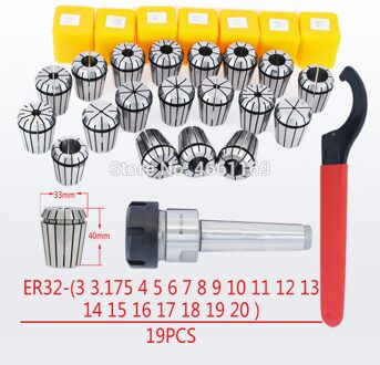 MT2 ER32 M10 MT3 ER32 M12 MT4 ER32 M16 morseconus gereedschaphouder ER32 chuck SPANTANG 19PCS wrench 1PCS voor CNC freesmachine MT4-ER32(19stk ER32)