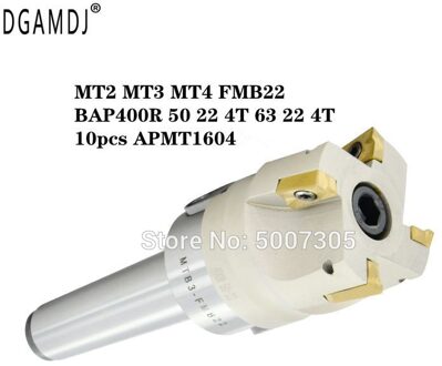 MT2 MT3 MT4 FMB22 Mohs Gezicht Frezen Handvat + BAP400R 50 22 4T 63 22 4T Gezicht Frezen snijkop + 10Pcs APMT1604 Carbide Blade MT2-FMB22 BAP400R 50