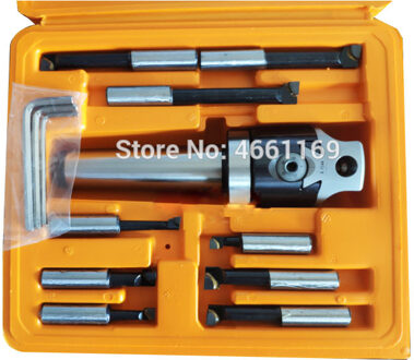 MT4 taper schoffel set, 1 F1-12 50mm schoffel, 1 MT4-M16 schoffel handvat, 9PCS 12mm boring bar, een plastic case. 3 sleutels. Export .