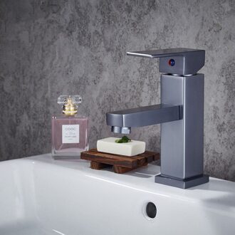 MTTUZK Badkamer kraan Enkel Handvat Vierkante wastafel Kraan Rose Vergulde Ruimte aluminium Wastafel Wastafel Kraan warm koud mengkranen grijs