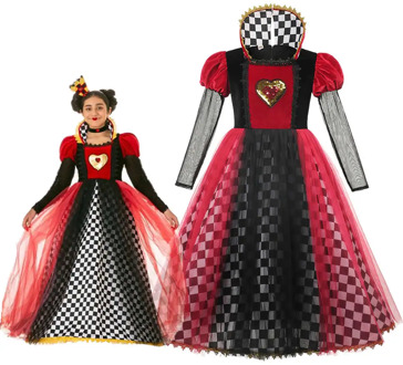 MUABABY Halloween Party Queen Cosplay Dress For Girls Red Plaid Gown Children Cosplay Fancy Costumes 2-10T Kids Birthday Gift