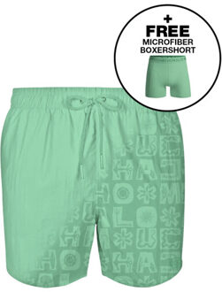 Muchachomalo Heren zwembroek print licht + gratis microfiber boxershort Groen - S