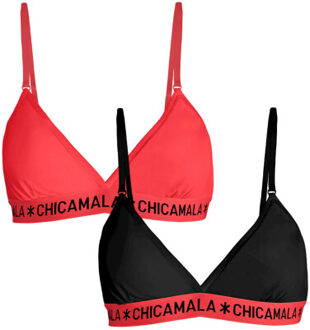 Muchachomalo Meisjes 2-pack triangle top effen - maat 122/128 Veelkleurig