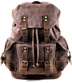 Muchuan Katoen Olie Wax Canvas Rugzak Heren Grote Capaciteit Vintage Waterdichte Rugzak 15 "Laptops Daypacks Klinknagels Boekentas donker bruin