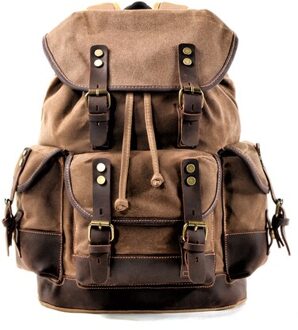 Muchuan Katoen Olie Wax Canvas Rugzak Heren Grote Capaciteit Vintage Waterdichte Rugzak 15 "Laptops Daypacks Klinknagels Boekentas khaki