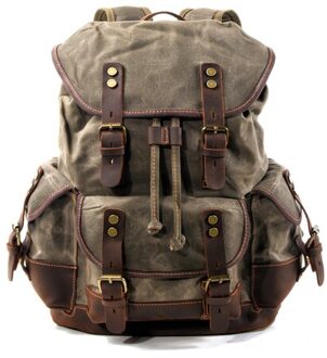Muchuan Katoen Olie Wax Canvas Rugzak Heren Grote Capaciteit Vintage Waterdichte Rugzak 15 "Laptops Daypacks Klinknagels Boekentas leger groen