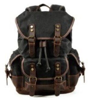 Muchuan Katoen Olie Wax Canvas Rugzak Heren Grote Capaciteit Vintage Waterdichte Rugzak 15 "Laptops Daypacks Klinknagels Boekentas zwart