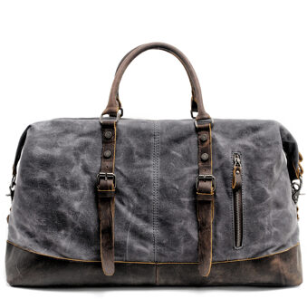 Muchuan Mannen Reistassen M Handbagage Tassen Canvas Lederen Reizen Plunjezakken Schoudertassen Grote Capaciteit Weekend Overnight Grijs