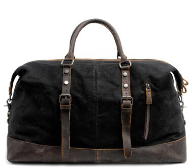 Muchuan Mannen Reistassen M Handbagage Tassen Canvas Lederen Reizen Plunjezakken Schoudertassen Grote Capaciteit Weekend Overnight zwart
