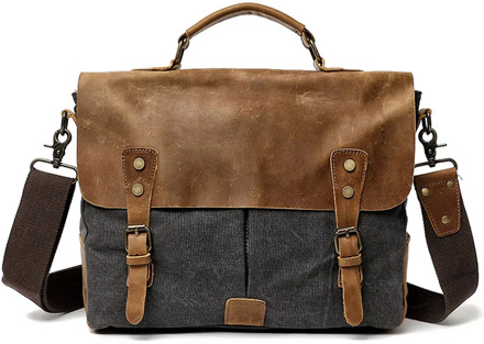 MUCHUAN Men's Messenger Bags Canvas Shoulder Bag Handbag Crazy Horse Leather Briefcase Retro Office Bag Handmade Bags Male