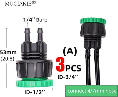 Muciakie 3Pcs Tuin Tap 1/2 "3/4" Binnendraad Naar 4/7Mm 8/11Mm 16Mm Slang Adapter Tuin Water Connester Micro Tubing Connector