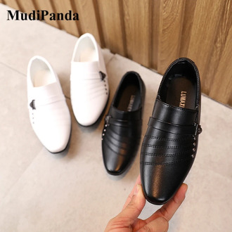Mudipanda Children Boys Shoes Leather Kids Unisex Black 2020 Autumn Winter British Style Catwalk Show Lightweight Non-Slip Soft