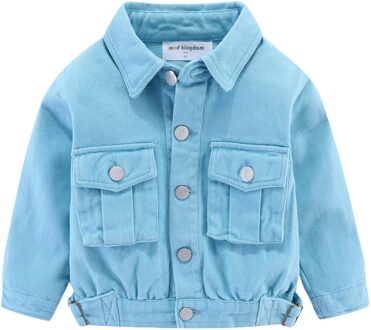 Mudkingdom Pocket Meisjes Denim Jas Lente Mode Lange Mouw Tops Kinderen Lente Jean Jas Meisje Button Down Kids Kleding 2T