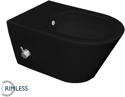 Mueller Filo randloos toilet met bidetsproeier warm/koud 53cm zwart mat