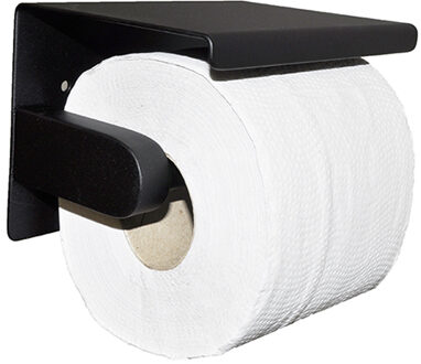 Mueller toiletrolhouder met planchet 304-RVS mat zwart