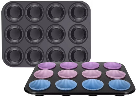 Muffin bakvorm - 2x - 12 cups - 35 x 26,5 cm - cupcakevorm