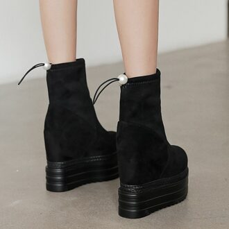 Muffin Dikke Suede Parel Eenvoudige Pluche Wiggen Hak Winter Laarzen Vrouwen 8