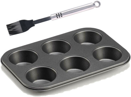 Muffins/cupcakes bakvorm/bakblik 26 x 18 cm - voor 6x stuks incl. siliconen invetborstel