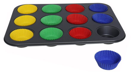 Muffins en cupcakes bakken bakvorm/bakblik 35 x 26 cm - voor 12x stuks - Muffinvormen / cupcakevormen Grijs