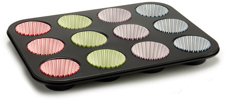 Muffins en cupcakes bakken bakvorm/bakblik 35 x 26 cm - voor 12x stuks - Muffinvormen / cupcakevormen Grijs