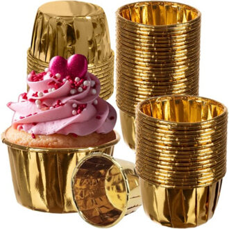 Muffinvormpjes - 200x stuks - goud - 3,5 x 6 cm - cupcake vorm - papier - aluminiumfolie