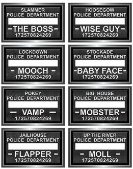 Mug shot foto prop set - 8x stuks - gevangenis thema foto bord - photo booth Zwart