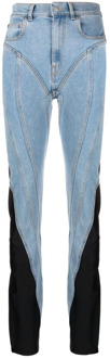 Mugler Medium blauwe high waist jeans met contrasterende inzetstukken Mugler , Blue , Dames - XS