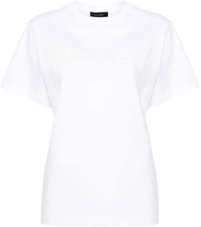 Mugler Wit Katoenen T-shirt met Logo Mugler , White , Dames