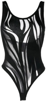 Mugler Zwart doorschijnend patroon mesh bodysuit Mugler , Black , Dames - L,M