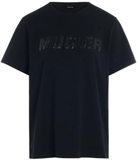 Mugler Zwarte Katoenen T-shirt met Logo Mugler , Black , Dames - M,S