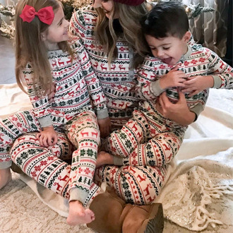 Mugoyrt 2020 New Xmas Kids Adult Matching Christmas Pajamas Set Striped Elk Casual Family Matching Outfit Nightwear