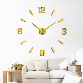 Muhsein Kleine Size Romeinse Cijfers Wandklok 3D Effect 27Inch Acryl Muurstickers Klok Mute Beweging Voor Home Decor horloge goud-007