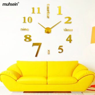 Muhsein Kleine Size Romeinse Cijfers Wandklok 3D Effect 27Inch Acryl Muurstickers Klok Mute Beweging Voor Home Decor horloge goud-015