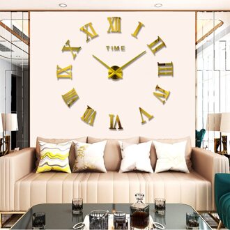 Muhsein Kleine Size Romeinse Cijfers Wandklok 3D Effect 27Inch Acryl Muurstickers Klok Mute Beweging Voor Home Decor horloge goud-016