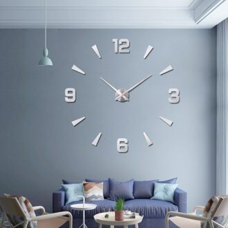 Muhsein Kleine Size Romeinse Cijfers Wandklok 3D Effect 27Inch Acryl Muurstickers Klok Mute Beweging Voor Home Decor horloge zilver-007