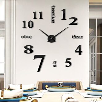Muhsein Kleine Size Romeinse Cijfers Wandklok 3D Effect 27Inch Acryl Muurstickers Klok Mute Beweging Voor Home Decor horloge zwart-015