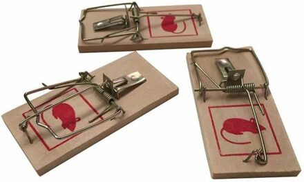 Muizenvallen - 3x stuks - hout/metaal - muizenklem Multi