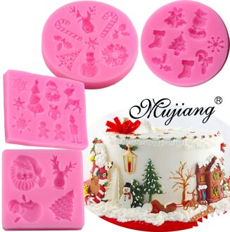 Mujiang 4 Stuks Christmas Series Bakken Siliconen Mallen Sugarcraft Fondant Taart Decoreren Gereedschappen Chocolade Snoep Klei Mallen