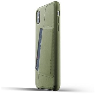 Mujjo iPhone XS Max Leren Telefoonhoesje - Olijf Groen - Premium leer - Pasjeshouder voor 3 pasjes - Wallet case - Telefoon cover - Portemonnee hoesje - Slimfit - 1.8mm dun