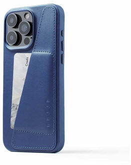 Mujjo Leather Wallet Case iPhone 15 Pro Max blauw