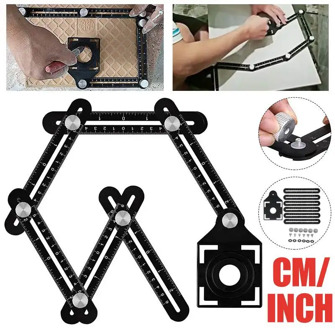 Multi Angle Measuring Ruler 6-side Folding Ruler Perforated Mold Template Tool Floor Tile Hole Locator Glass Woodworking Puncher